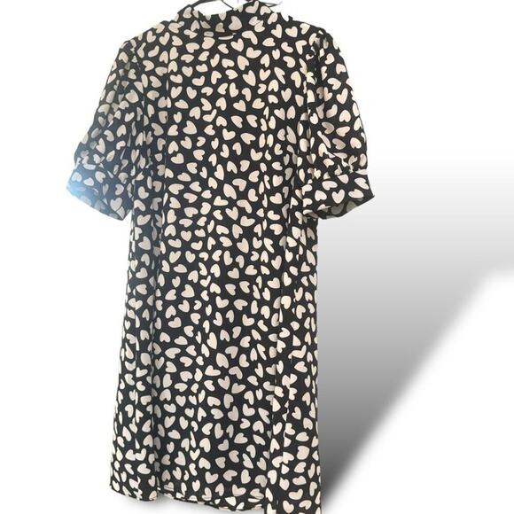 Ann Taylor Medium Knee Length Mock Neck Shift Dress Black and White Hearts - Picture 16 of 16